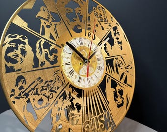 RUSH Gold Vinyl Record Clock: Heavy Metal Band, Rock Music Wall Art
