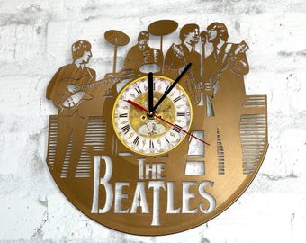 The Beatles Gold Vinyl Record Clock: Classic Rock Band Decor, Music Fan Wall Art