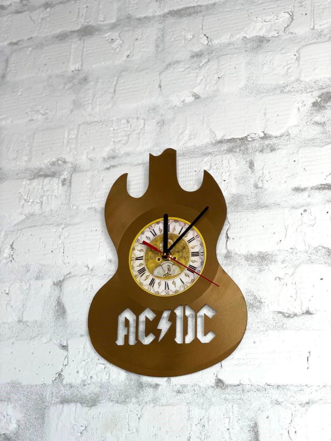 ACDC Gold Vinyl Record Clock: Rock Music Wall Decor, Guitar Art - Etsy