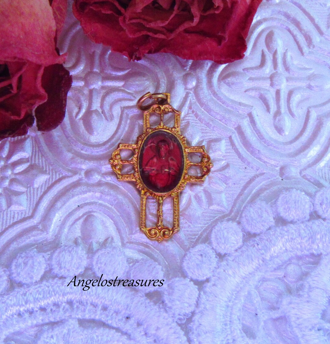 Vintage Red Enamel Sacred Heart of Jesus Catholic Religious Cross - Etsy