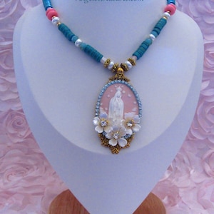 Virgin Mary, Our Lady of Fatima Catholic, Religious  Handmade, Cameo, Pendant Necklace
