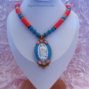 Virgin Mary, Our Lady of Guadalupe Catholic, Religious  Handmade, Cameo, Pendant Necklace