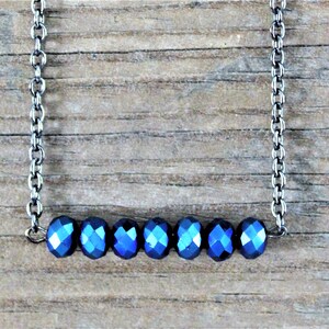 Crystal Bead Bar Necklace, Blue Bar Necklace, Bar Necklaces for Women, Layering Necklace, Beaded Necklace, Crystal Necklace, Adjustable