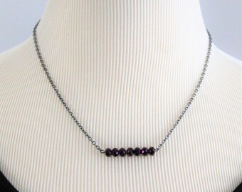 Bar Necklace, Crystal Bar Necklace, Purple Bar Necklace, Layering Necklace, Beaded Necklace, Sparkle Necklace, Adjustable Necklace