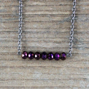 Beaded Bar Necklace, Crystal Bar Necklace, Purple Bar Necklace, Layering Necklace, Beaded Necklace, Minimalist Necklace, Adjustable Necklace