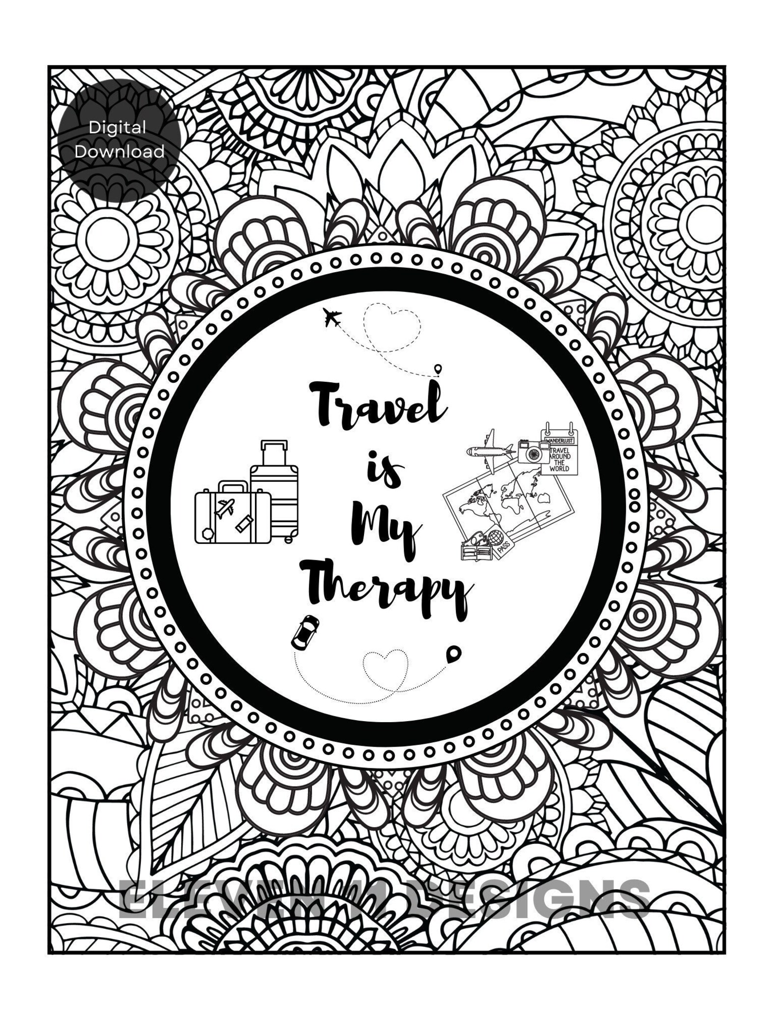 10 Travel-Themed Adult Coloring Pages for Wanderlust