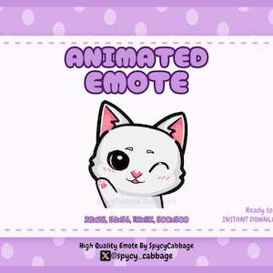 Animated Cat Emote | Cute White Cat Hi Emotes for Twitch, Youtube, Discord, Greeting emote, Funny Cat emotes, Animated Emoji, High quality