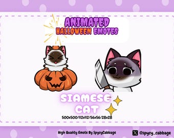 Animated Siamese Emotes: Knife, Pumkin, Halloween, Scary Emote for Twitch, YouTube, Discord