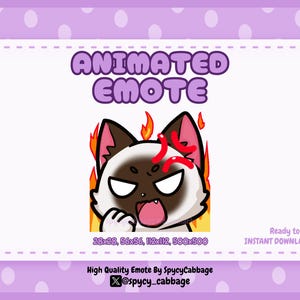 Animated Siamese Cat Angry Emote: Twitch, Discord, YouTube (Digital Download)
