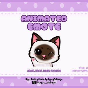 Animated Cat Emote | Cute Siamese Cat Hi Emotes for Twitch, Youtube, Discord, Greeting emote, Funny Cat emotes, Animated Emoji, High quality