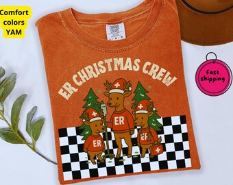 Emergency Nurse Christmas Shirt - Er Reindeer Checkered Comfort colors Xmas Shirt