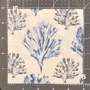 Blue and White Coral Decoupage Cocktail Napkins