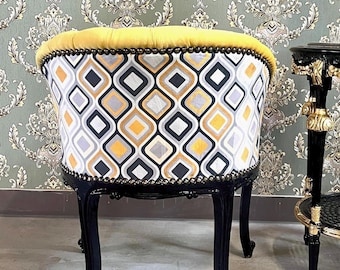Französischer Cocktail Stuhl: Getufteter Samt Gelb, Retro Barock Stil Bar Stuhl Blumendruck