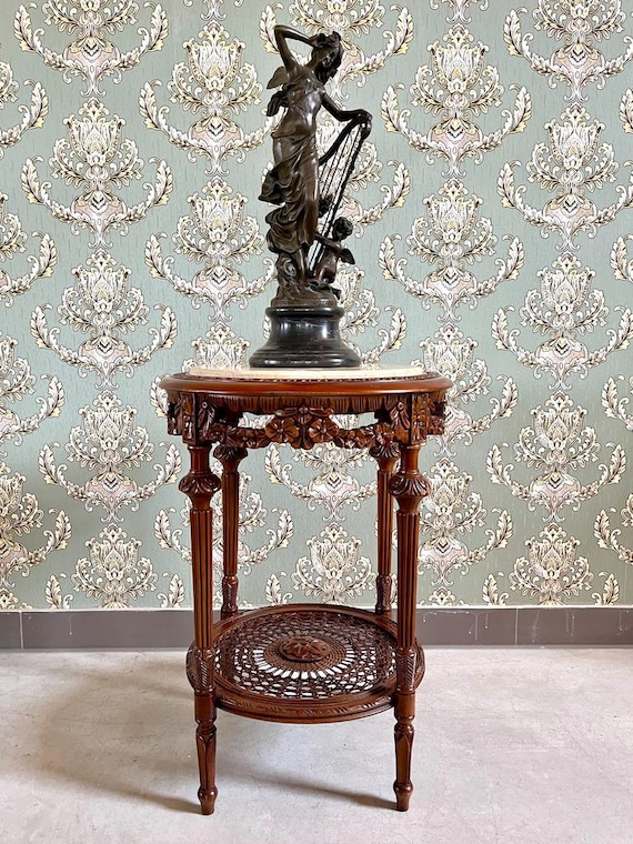 Baroque Style Marble Top Side Table French Antique Decor