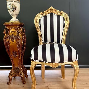 Accent Chair Black Stripe French Baroque Rococo Style Dining Chair Handmade Retro Antique Style Velvet Chair in Gold Finish for Home Decor