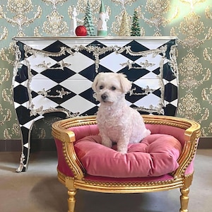 Pet Couch Velvet Pink Handmade Dog Sofa Velvet Brown in Gold Frame