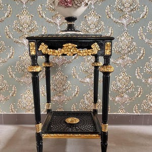 Black Side Table Square Shape Marble Top Living Room End Table Baroque Rococo Style Gold Coffee Table Wooden Tea Table With Gold Decor