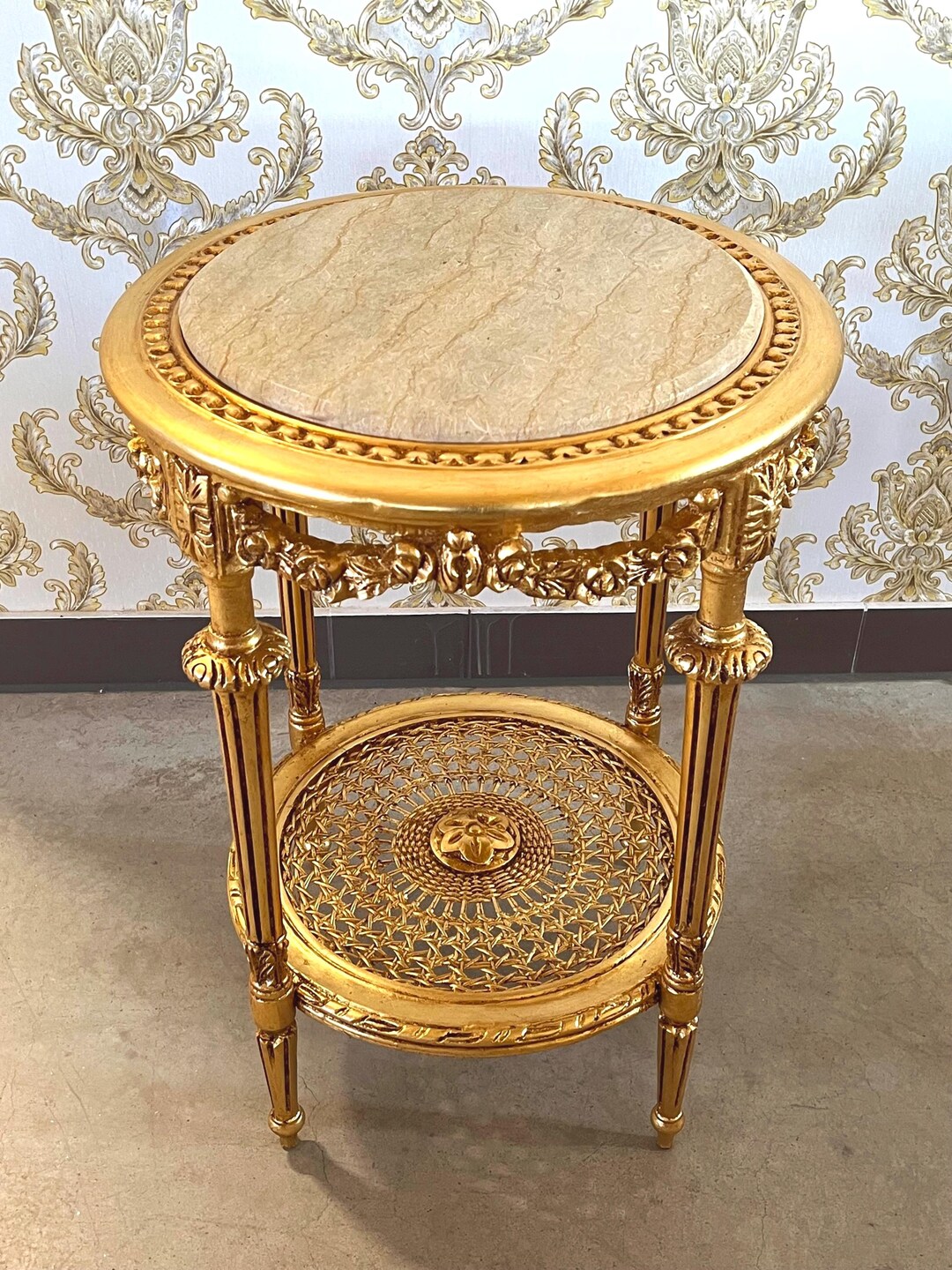Gold Rococo Coffee Table Marble Top French Antique Style in Handmade - Etsy