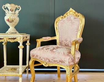 Girly roze fluwelen stoel Franse fauteuil met bloemmotief voor interieurdecoratie