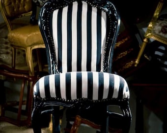 Sillón auxiliar de rayas negras: estilo Luis XV francés, madera de haya hecha a mano.