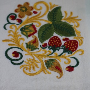 100% Cotton Kitchen Towel; Yellow & White; Strawberries; Dunroven House; Made in the USA