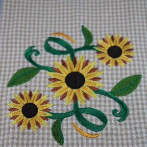 Sunflowers Embroidered Kitchen Tea Towel