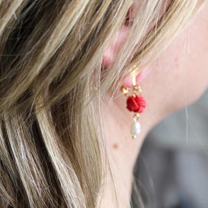 Mizuhiki TAMAMUSHUBI clip on earrings with Freshwater Pearl