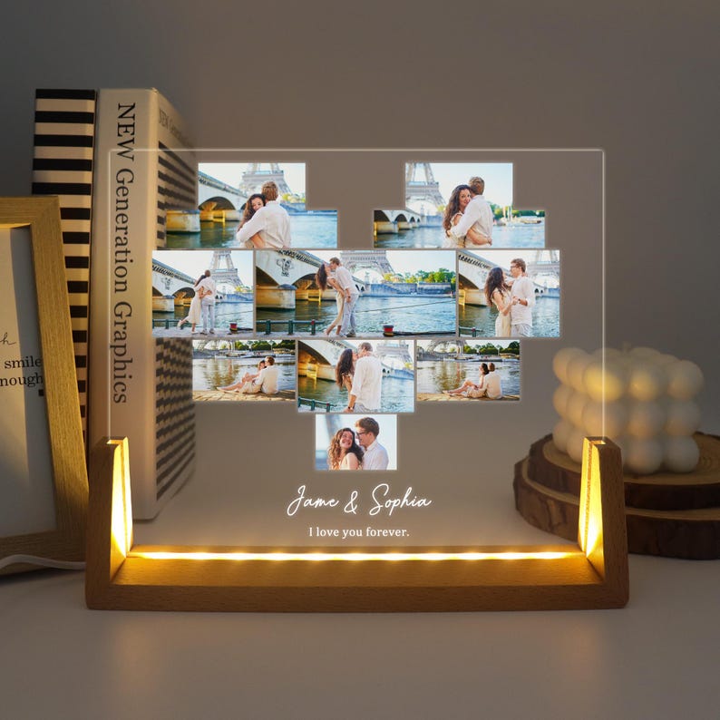 Together Forever - Personalized Two Heart Couple Plaque Old Couple Custom Heart Shaped Acrylic Plaque To My Husband Gifts