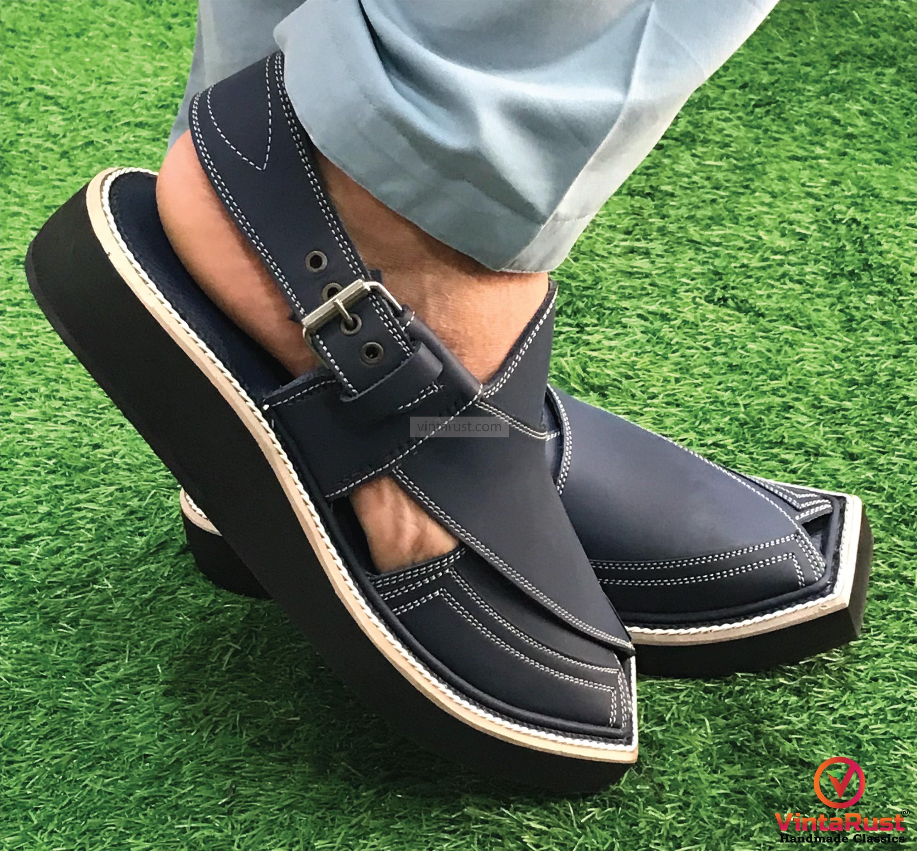 Men’s Classic Black Leather Sandals | Custom Handmade Leather Peshawari Sandals Peshawari Handmade Leather Charsaddah Chappal Black Mens  main image 3