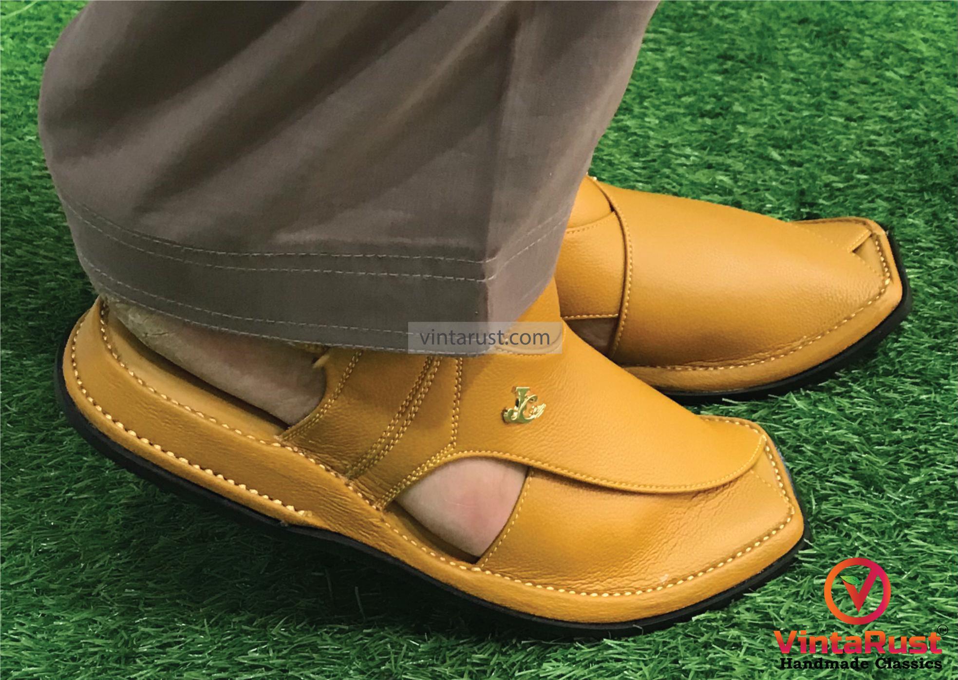 Stylish Mustard Peshawari Chappal | Traditional Leather Men\'s Sandals Amazon.com | Peshawari Chappal Sandals For Men, Camel Color  main image 3