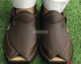 Handmade Brown Leather Peshawari Chappal: Traditional Men's Sandals