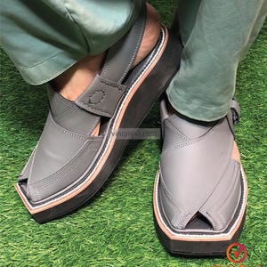 Handmade Traditional Peshawari Chappal | Classic Men’s Leather Sandals | Ethnic Grey Footwear | Comfortable and Stylish
