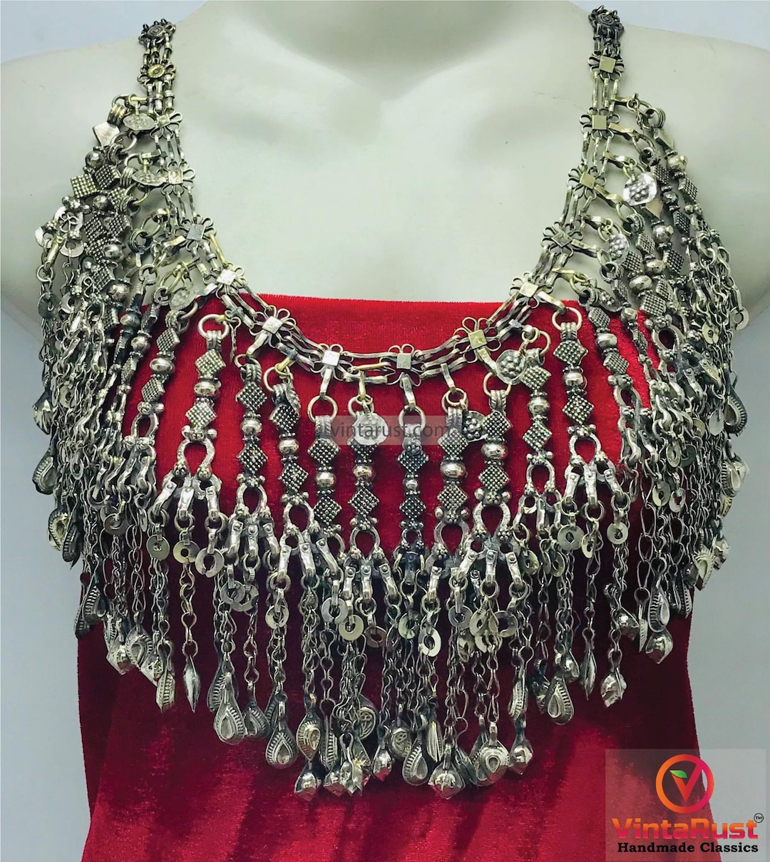 Gypso Chain Vintage Gypsy Necklace With Chain Tassels | Silver Boho Statement ...