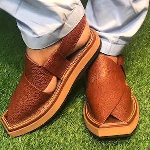 Handmade Leather Peshawari Chappal | Traditional Kaptaan Sandals for Men | Stylish Brown Flat Footwear