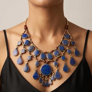 Handcrafted Lapis Lazuli Necklace: Teardrop Bohemian Jewelry