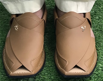 Handmade Men's Tan Leather Peshawari Chappal Sandals
