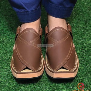 Men’s Ethnic Peshawari Chappal | Leather Flat Sandals | Brown Leather Peshawari Sandals | Handmade Footwear Gift