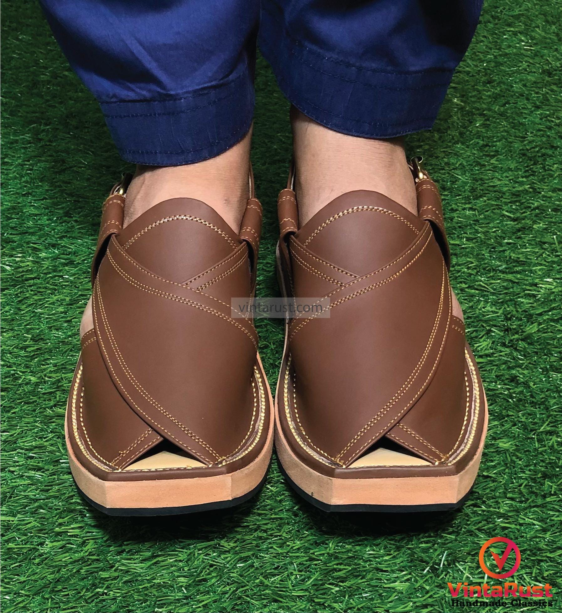 Men’s Brown Leather Peshawari Chappal: Traditional Leather Footwear Sandals Handmade Dark Brown Leather Peshawari Chappal: Comfortable  main image 2