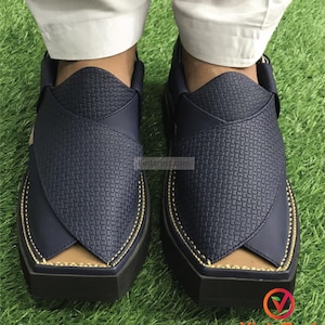 Best Seller Kaptaan Chappal | Handmade Navy Blue Peshawari Chappal | Classic Men’s Leather Sandals | Traditional Durable Footwear&quot;