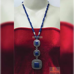 Handmade Lapis Stone Pendant Necklace: Afghan Tribal Boho Jewelry