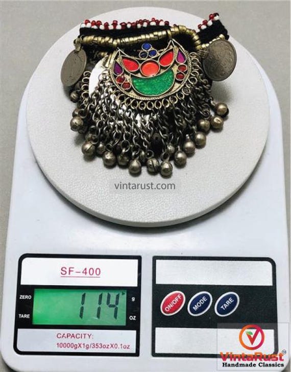 ヴィンテージアフガントライバルチョーカー：カラフルなクチペンダント