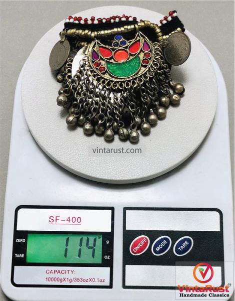 ヴィンテージアフガントライバルチョーカー：カラフルなクチペンダント