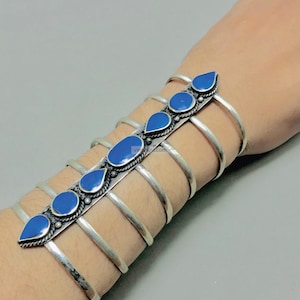 Vintage Afghan Cuff Bracelet: Handmade Boho Jewelry with Blue Stones