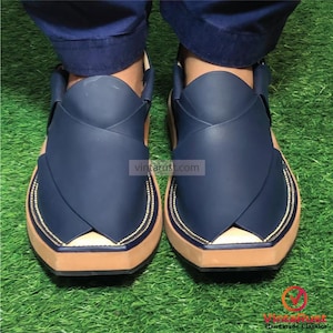 Handmade Blue Peshawari Chappal for Men | Traditional Sandals | Ethnic Leather Footwear | Classic Eid, Wedding & Festive Wear