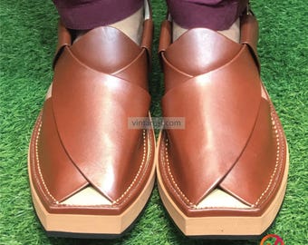 Handmade Leather Peshawari Chappal | Traditional Sandals for Men | Comfortable Brown Leather Shoes