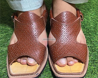 Brown Leather Peshawari Chappal: Handmade Gents Sandals