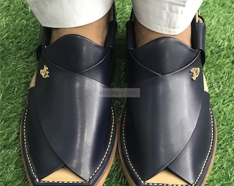 Handmade Black Leather Peshawari Chappal: Elegant Men's Sandals