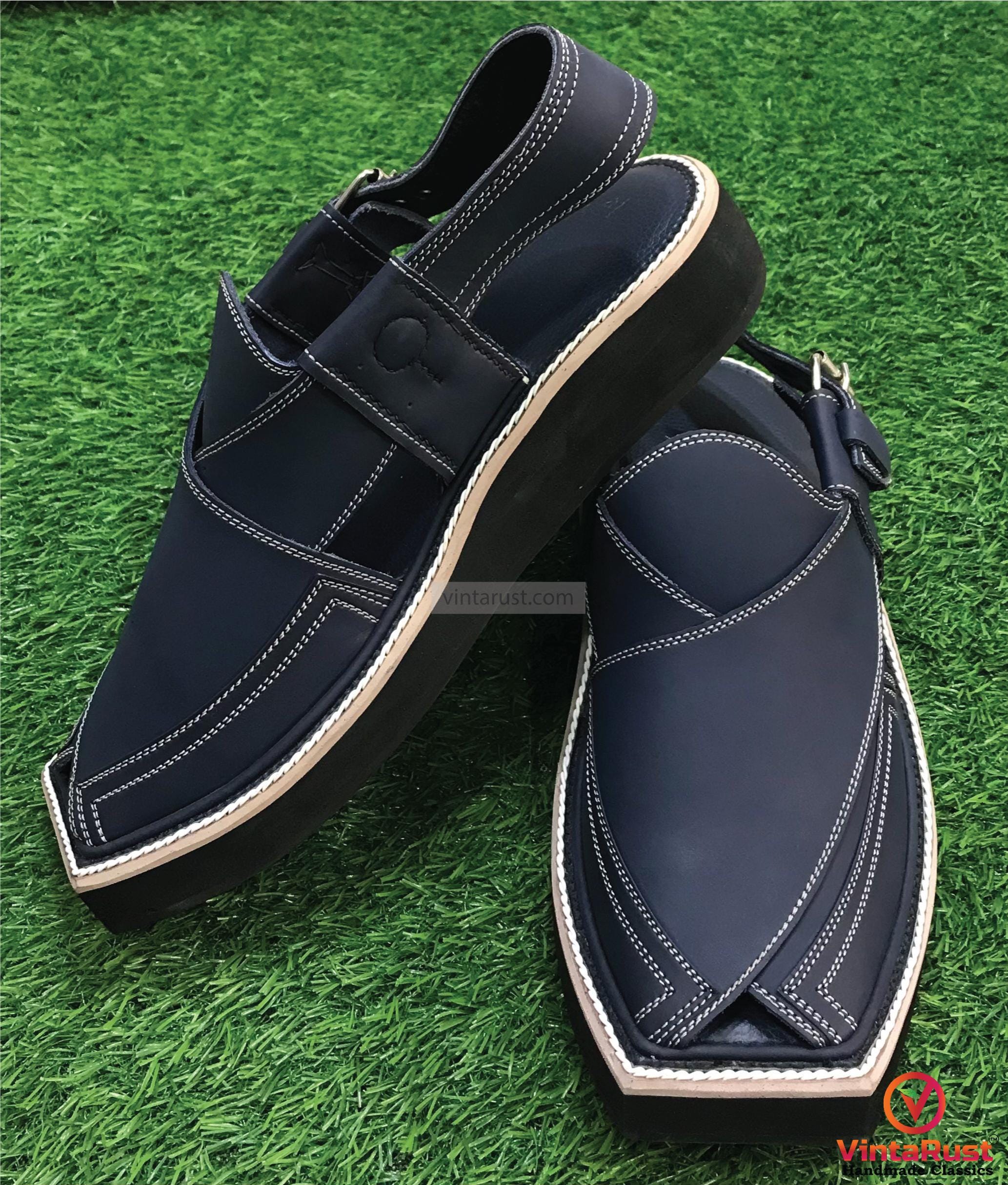 Men’s Classic Black Leather Sandals | Custom Handmade Leather Peshawari Sandals Peshawari Handmade Leather Charsaddah Chappal Black Mens  main image 2