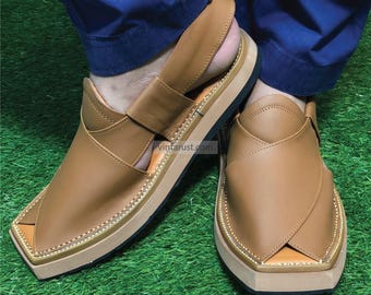 Handmade Brown Leather Peshawari Chappal Sandals: Traditional Mens Footwear
