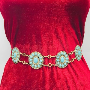 Vintage Turquoise Stone Belt: Rustic Western Belly Chain
